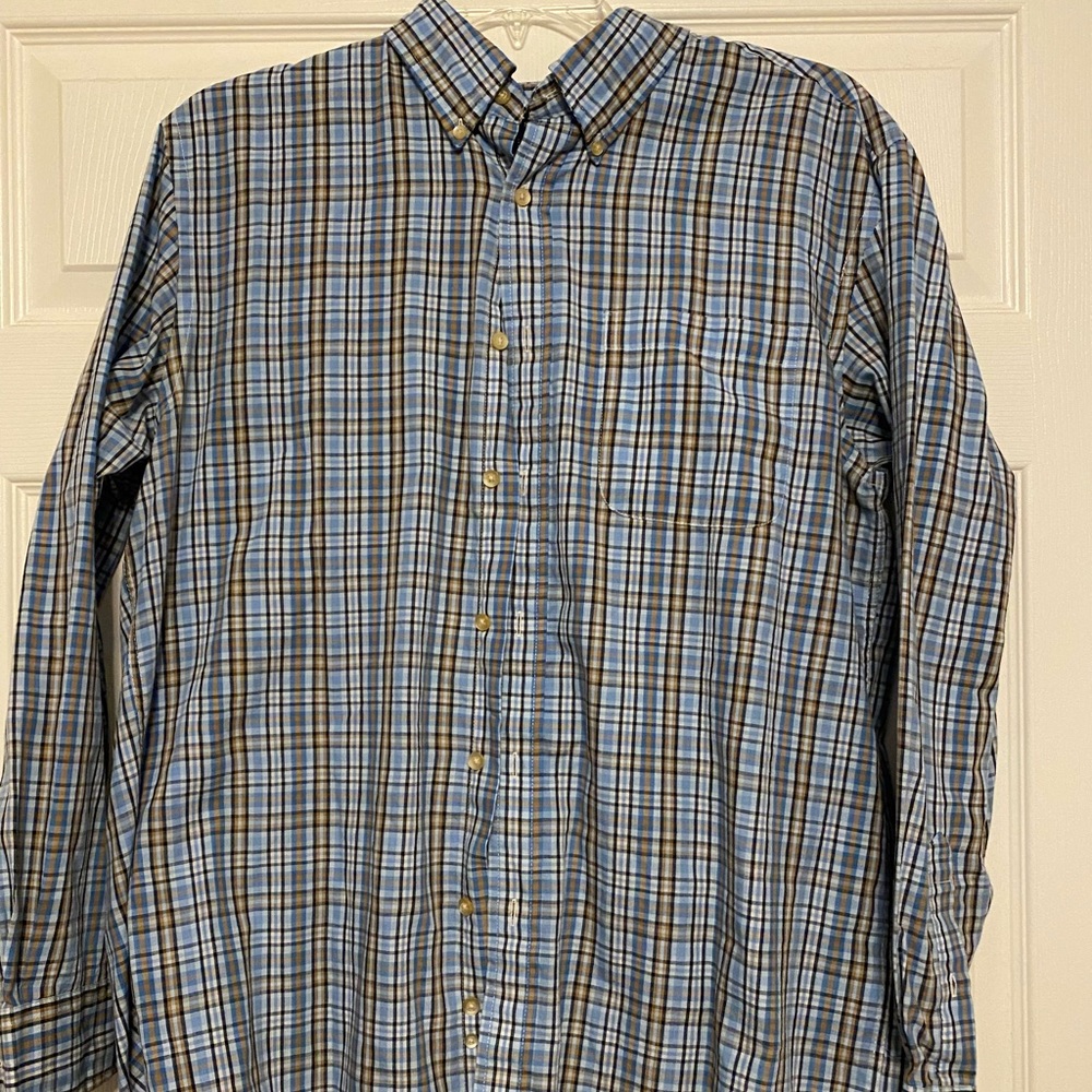 Saddlebred easy care button down size large brown and blue